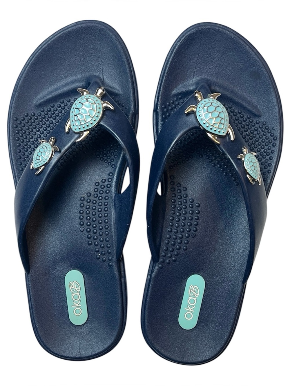 Oka-b Women’s Theresa Blue Flip Flops W/Turtle Charms Size S (5.5)